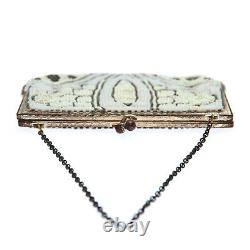 Ancien sac de soirée Art Nouveau en broderie de perles de rocaille Vintage 10s