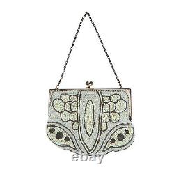 Ancien sac de soirée Art Nouveau en broderie de perles de rocaille Vintage 10s
