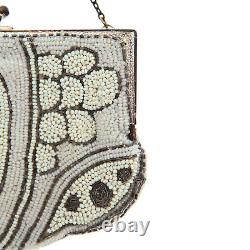Ancien sac de soirée Art Nouveau en broderie de perles de rocaille Vintage 10s