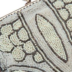 Ancien sac de soirée Art Nouveau en broderie de perles de rocaille Vintage 10s