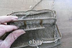 Ancien sac de soirée porte monnaie en maille argent massif art nouveau 400 gr