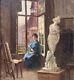 Ancien Tableau Art Nouveau Atelier école De Nancy Portrait Femme Peintre Hoffman