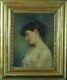 Ancien Tableau Art Nouveau Portrait De Jeune Femme Profil Nue J. F Galey Biarritz