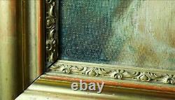 Ancien tableau art nouveau portrait de jeune femme profil nue J. F Galey Biarritz