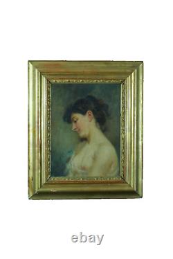 Ancien tableau art nouveau portrait de jeune femme profil nue J. F Galey Biarritz
