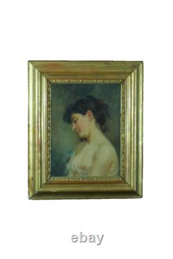 Ancien tableau art nouveau portrait de jeune femme profil nue J. F Galey Biarritz