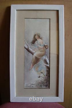 Ancienne AQUARELLE signée JULIA M CONVERT 1911. Femme Art Nouveau. No Mucha