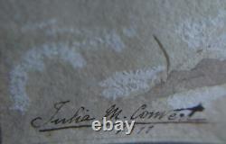 Ancienne AQUARELLE signée JULIA M CONVERT 1911. Femme Art Nouveau. No Mucha