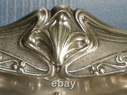 Ancienne Corbeille Coupe Plat Art Nouveau Tête femme métal argenté 1900