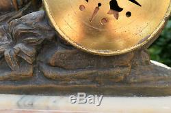 Ancienne Horloge Sculpture Femme Reveuse Regule Sur Marbre D'apres Guillemin