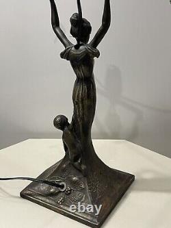 Ancienne Lampe Bronze Art Nouveau Femme Aux Enfants Wmf Jugendstil Année 1900