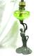 Ancienne Lampe Petrole Art Nouveau Bol Vert Emaille Statue Femme Oil Lamp