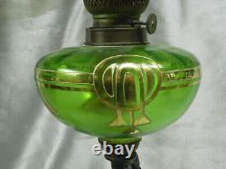 Ancienne Lampe Petrole Art Nouveau Bol Vert Emaille Statue Femme Oil Lamp