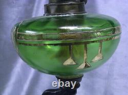 Ancienne Lampe Petrole Art Nouveau Bol Vert Emaille Statue Femme Oil Lamp
