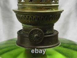 Ancienne Lampe Petrole Art Nouveau Bol Vert Emaille Statue Femme Oil Lamp