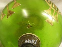 Ancienne Lampe Petrole Art Nouveau Bol Vert Emaille Statue Femme Oil Lamp
