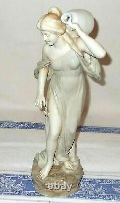 Ancienne Sculpture Art Nouveau Ceramique Craquelée Femme Signée Bernhard Bloch