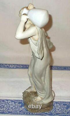 Ancienne Sculpture Art Nouveau Ceramique Craquelée Femme Signée Bernhard Bloch