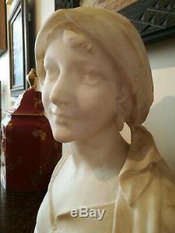 Ancienne Sculpture Buste De Femme Albatre Art Nouveau Signé Saccardi