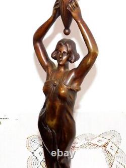 Ancienne Sculpture Femme Bronze Signée Arthur Puyt Lampe Art Nouveau / Art Deco