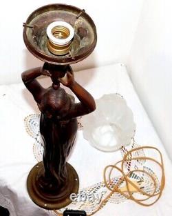Ancienne Sculpture Femme Bronze Signée Arthur Puyt Lampe Art Nouveau / Art Deco