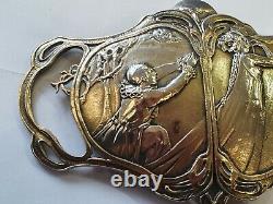 Ancienne boucle de ceinture Art Nouveau en métal argenté