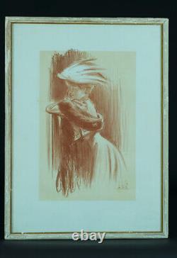 Ancienne lithographie portrait Jeune femme élégante costume art nouveau L VALLET