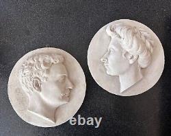 Ancienne sculpture jeune femme portrait profil couple homme France Art Nouveau