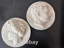 Ancienne sculpture jeune femme portrait profil couple homme France Art Nouveau