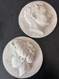 Ancienne sculpture jeune femme portrait profil couple homme France Art Nouveau
