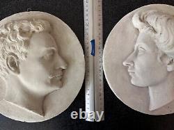 Ancienne sculpture jeune femme portrait profil couple homme France Art Nouveau