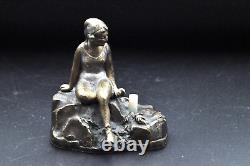 Ancienne sonnette interrupteur en bronze de Vienne, sculpture femme, art nouveau