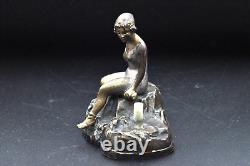 Ancienne sonnette interrupteur en bronze de Vienne, sculpture femme, art nouveau