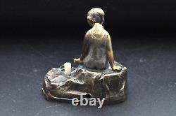 Ancienne sonnette interrupteur en bronze de Vienne, sculpture femme, art nouveau