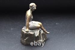 Ancienne sonnette interrupteur en bronze de Vienne, sculpture femme, art nouveau