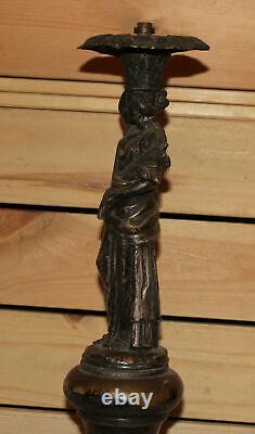 Ancienne statuette Art Nouveau en laiton argenté fait main femme tenant du blé