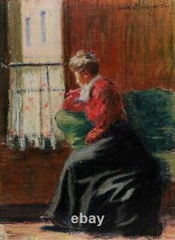 André BOURGEOIS tableau fauve femme pensive fenêtre intérieur mélancolie 1900
