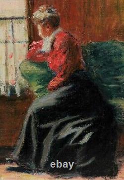 André BOURGEOIS tableau fauve femme pensive fenêtre intérieur mélancolie 1900