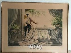 André Lithographie eau-forte estampe originale signé femme élégante Icart