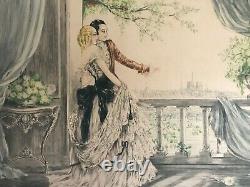 André Lithographie eau-forte estampe originale signé femme élégante Icart