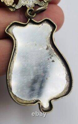 Antique Art Nouveau Russe 84 Argent Émail Aile Femme Harpe Slide Miroir Pendant