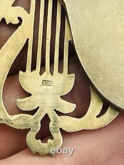 Antique Art Nouveau Russe 84 Argent Émail Aile Femme Harpe Slide Miroir Pendant