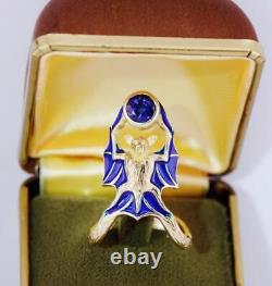 Antique Chauve-Souris Sculpture Femmes Bague Art Nouveau Style 14k Or Émail