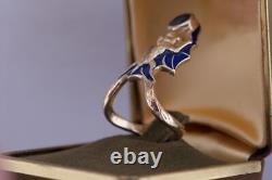 Antique Chauve-Souris Sculpture Femmes Bague Art Nouveau Style 14k Or Émail