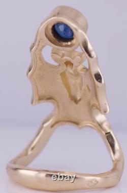 Antique Chauve-Souris Sculpture Femmes Bague Art Nouveau Style 14k Or Émail