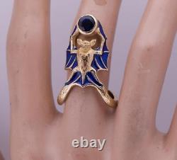 Antique Chauve-Souris Sculpture Femmes Bague Art Nouveau Style 14k Or Émail