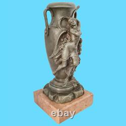 Antiquité sculpture statue vase en étain art nouveau femme ailée socle marbre