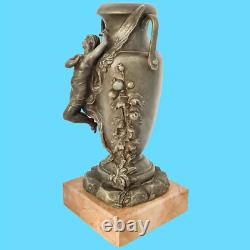 Antiquité sculpture statue vase en étain art nouveau femme ailée socle marbre