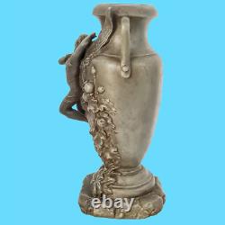 Antiquité sculpture statue vase en étain art nouveau femme ailée socle marbre