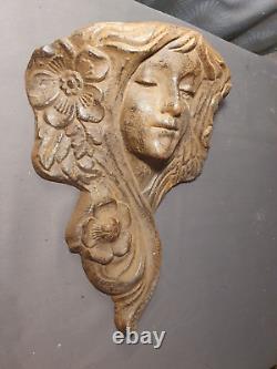 Applique murale jardinière en fonte style mucha sculpture femme art nouveau
